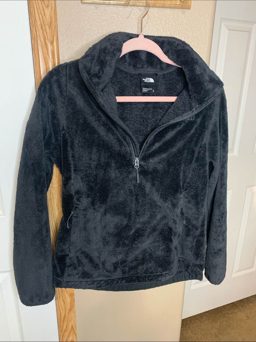 NORTH FACE Osito Black Fuzzy Fleece Pullover Quarter Zip Pockets